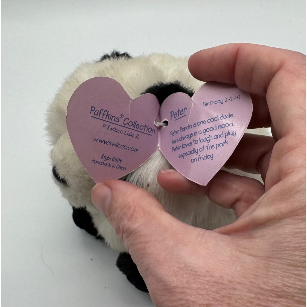 1997 TY  Puffkins Peter Panda Plush Stuffed Animal Heart w tags - Picture 9 of 10